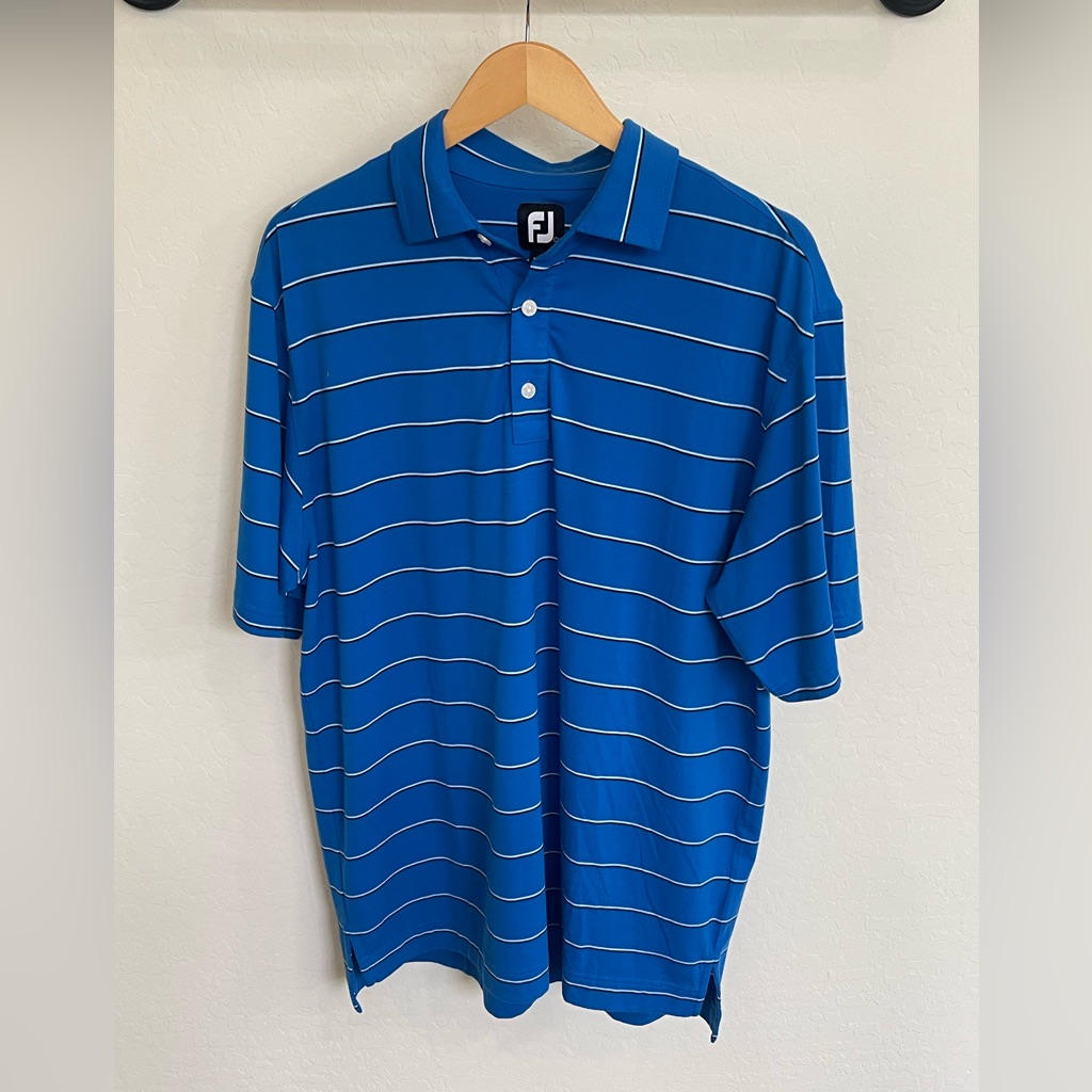 Footjoy Fj Men’s Large Blue Striped Short Sleeve Golf Polo Shirt Performance